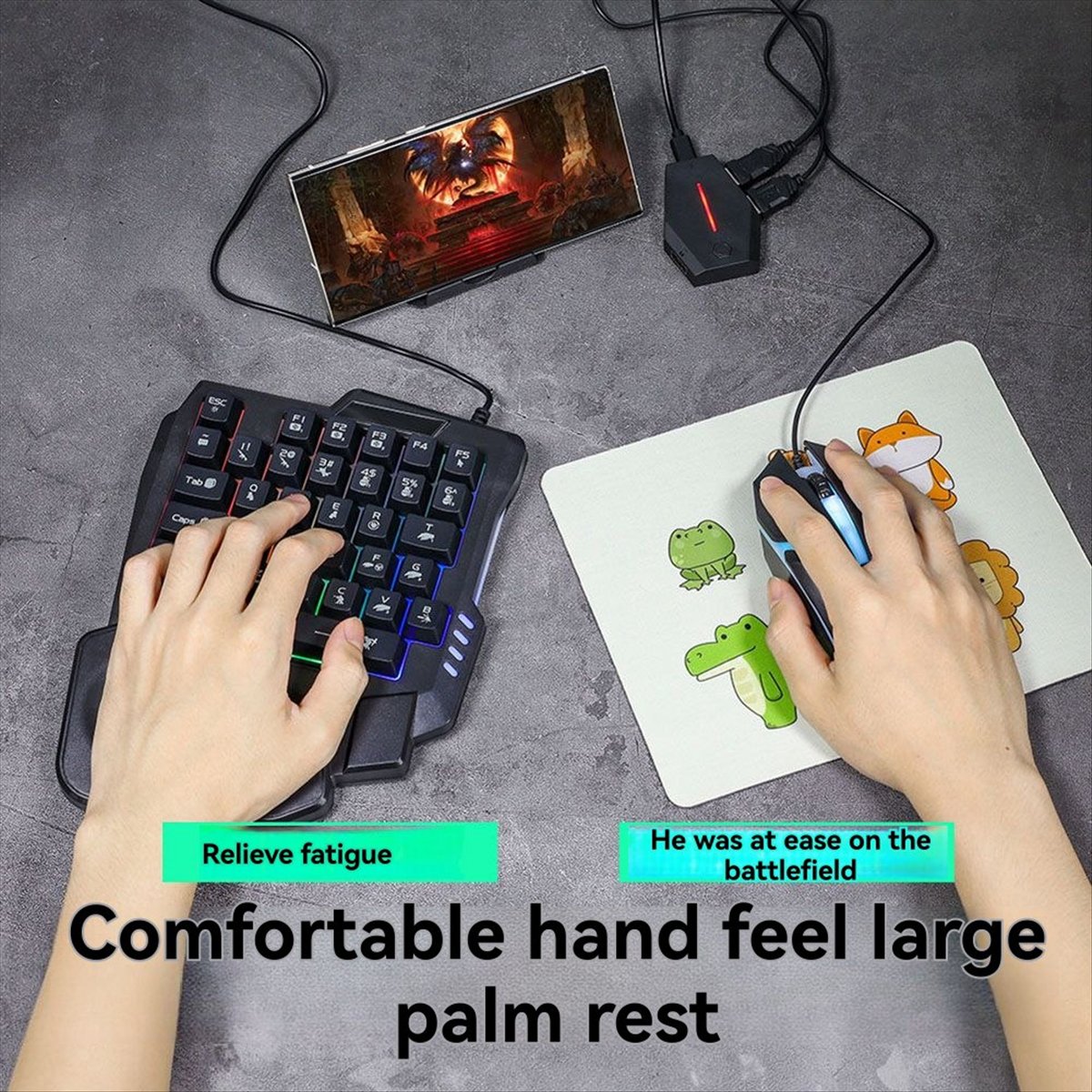 Gaming Keyboard 1 Hand - Игровой набор Goodprice 5-в-1: эргономичная RGB-клавиатура
